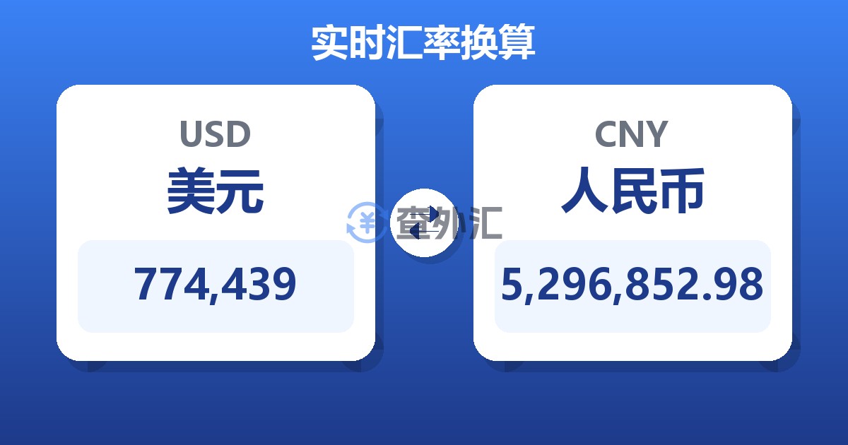 774,439美元兑人民币