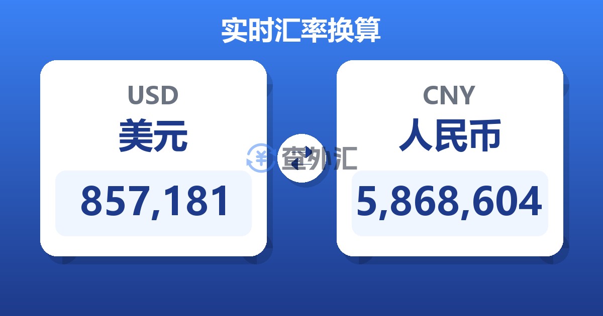 857,181美元兑人民币