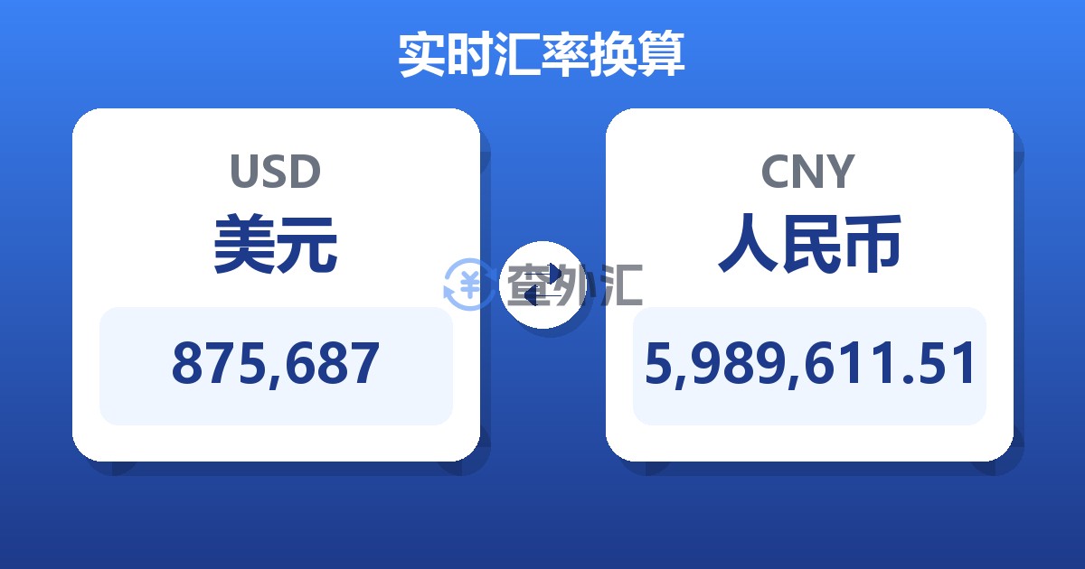 875,687美元兑人民币