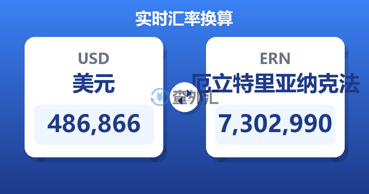486,866美元兑厄立特里亚纳克法