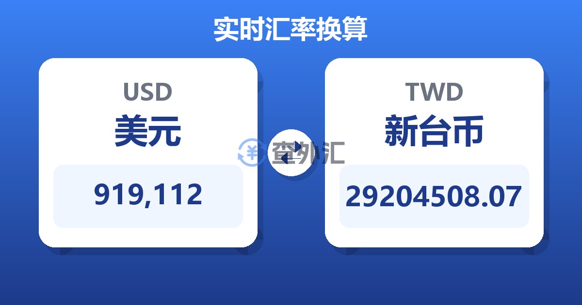919,112美元兑新台币