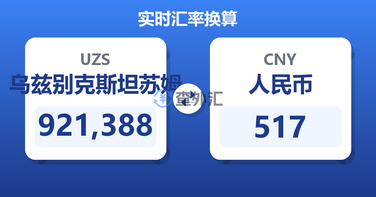 921,388乌兹别克斯坦苏姆兑人民币