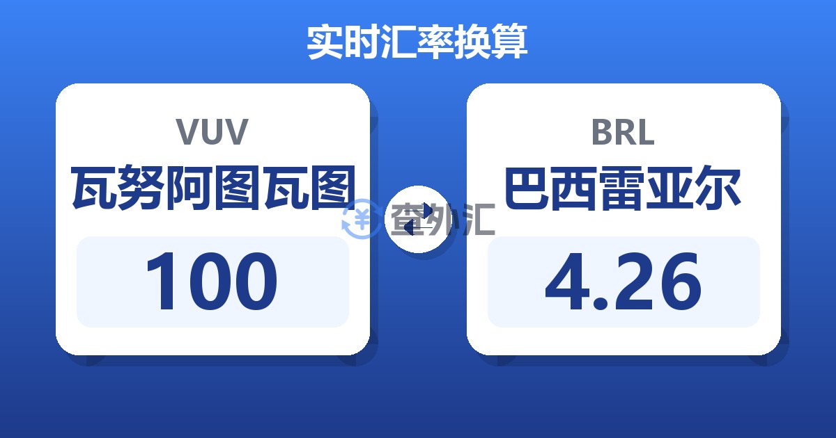 100瓦努阿图瓦图兑巴西雷亚尔