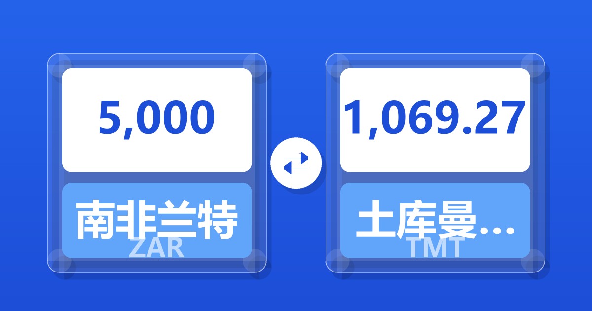 5,000南非兰特兑土库曼斯坦马纳特