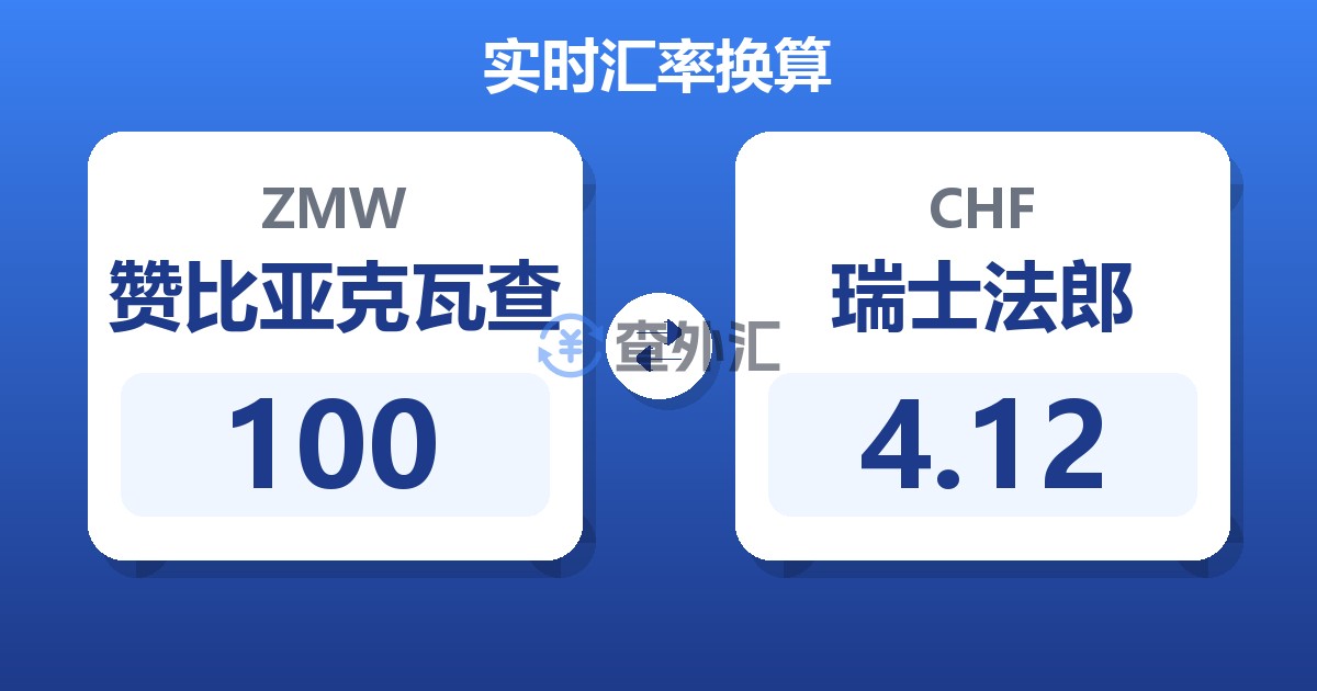 100赞比亚克瓦查兑瑞士法郎