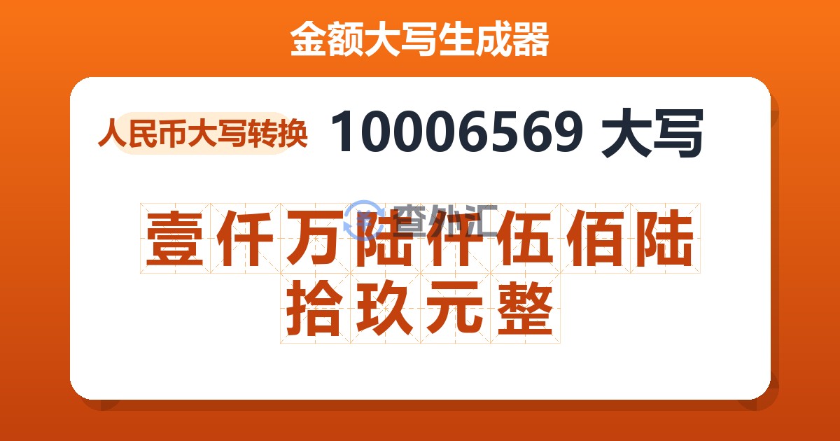10006569大写 壹仟万陆仟伍佰陆拾玖元整