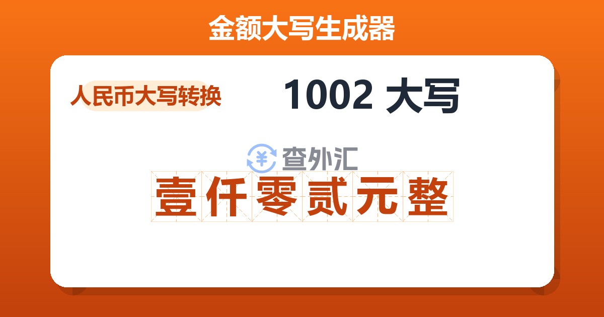 1002大写 壹仟零贰元整