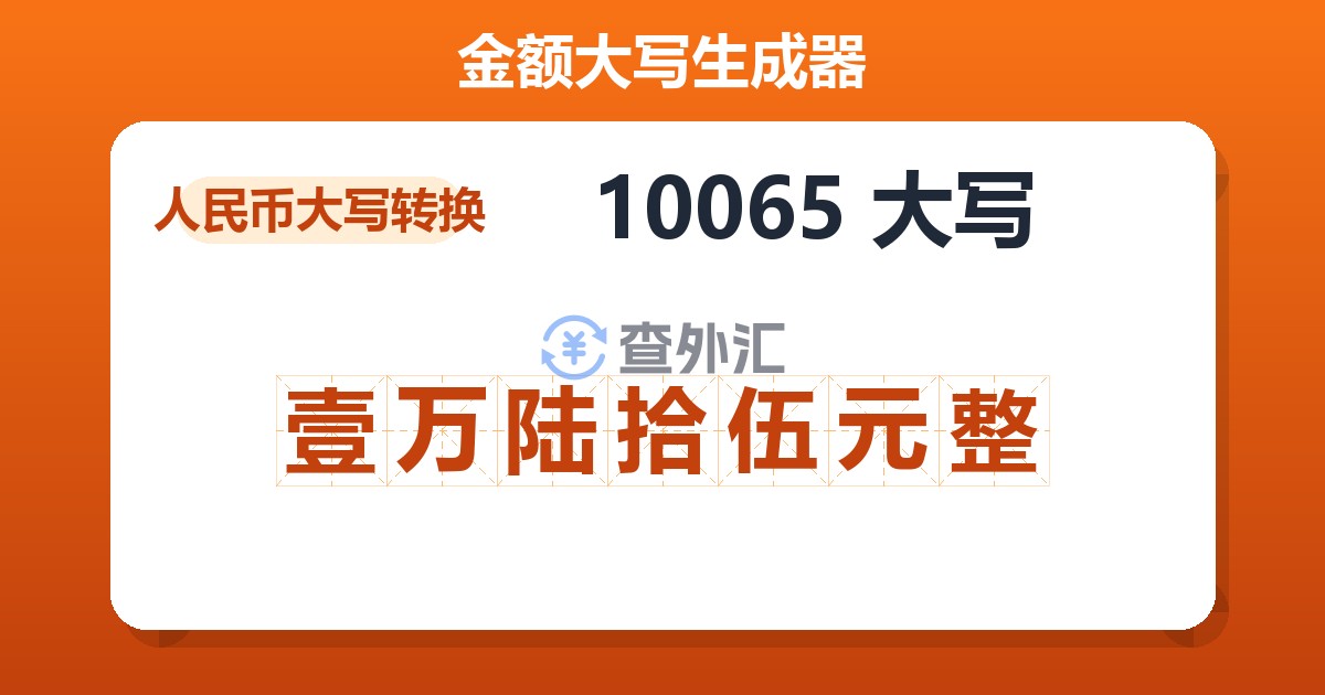 10065大写 壹万陆拾伍元整
