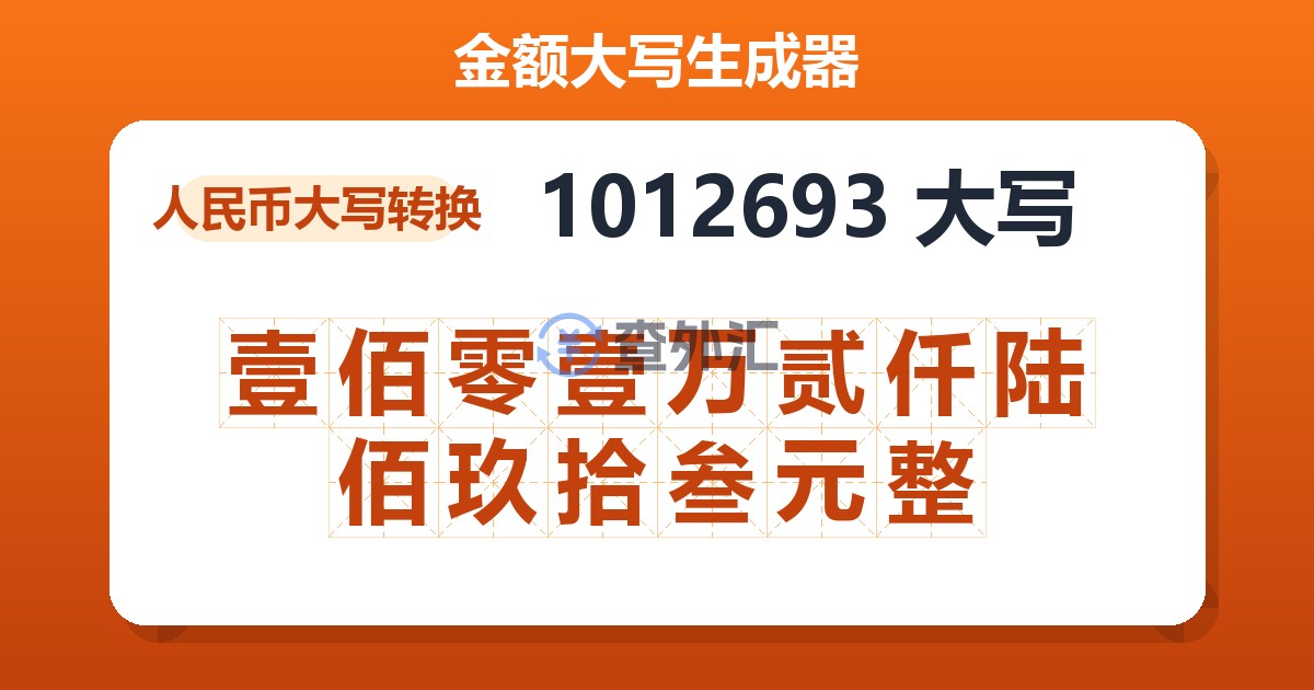 1012693大写 壹佰零壹万贰仟陆佰玖拾叁元整