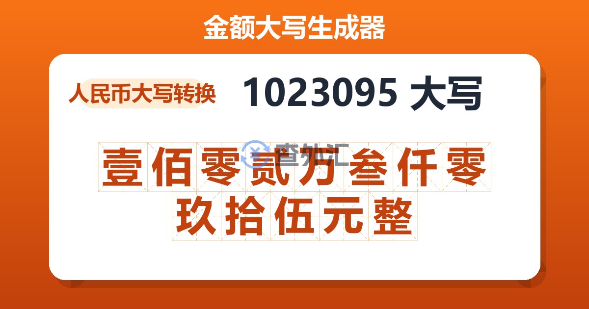 1023095大写 壹佰零贰万叁仟零玖拾伍元整