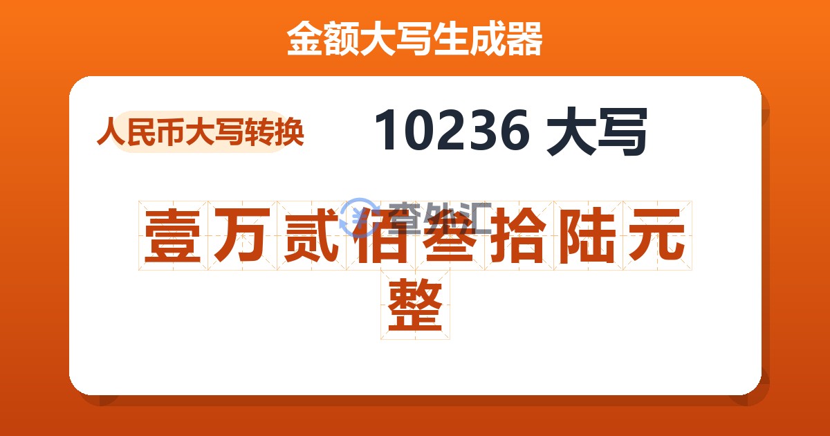 10236大写 壹万贰佰叁拾陆元整