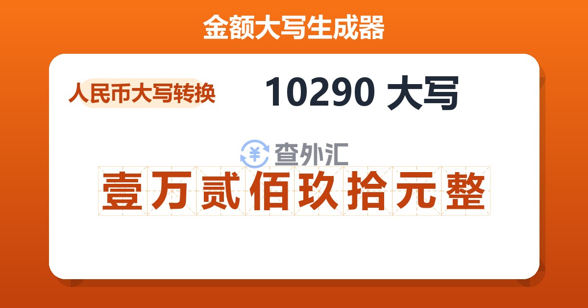 10290大写 壹万贰佰玖拾元整