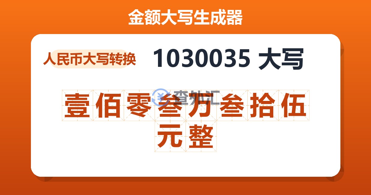 1030035大写 壹佰零叁万叁拾伍元整