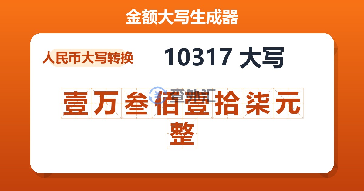 10317大写 壹万叁佰壹拾柒元整
