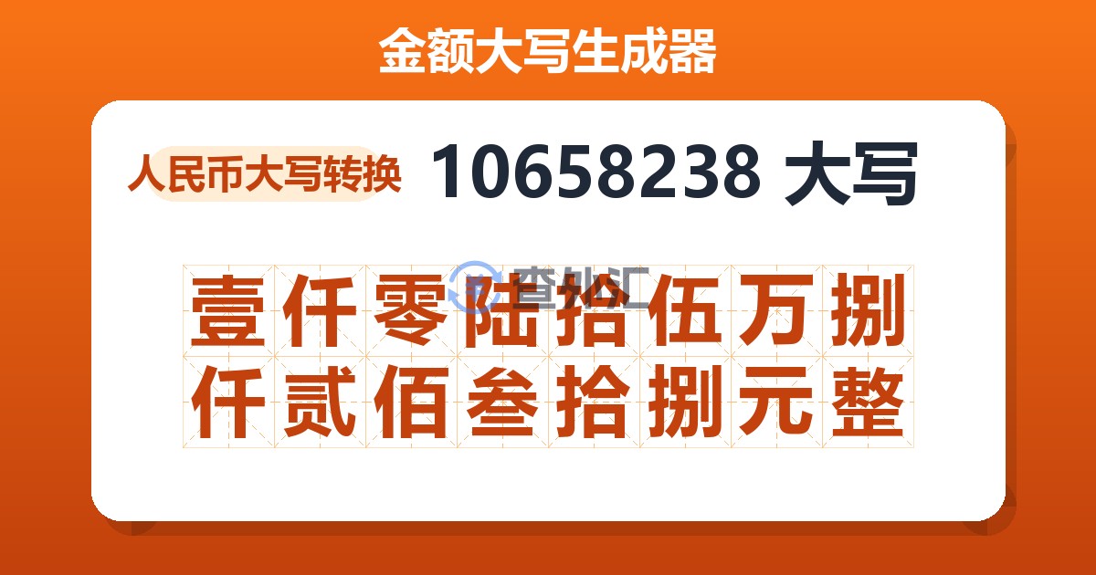 10658238大写 壹仟零陆拾伍万捌仟贰佰叁拾捌元整