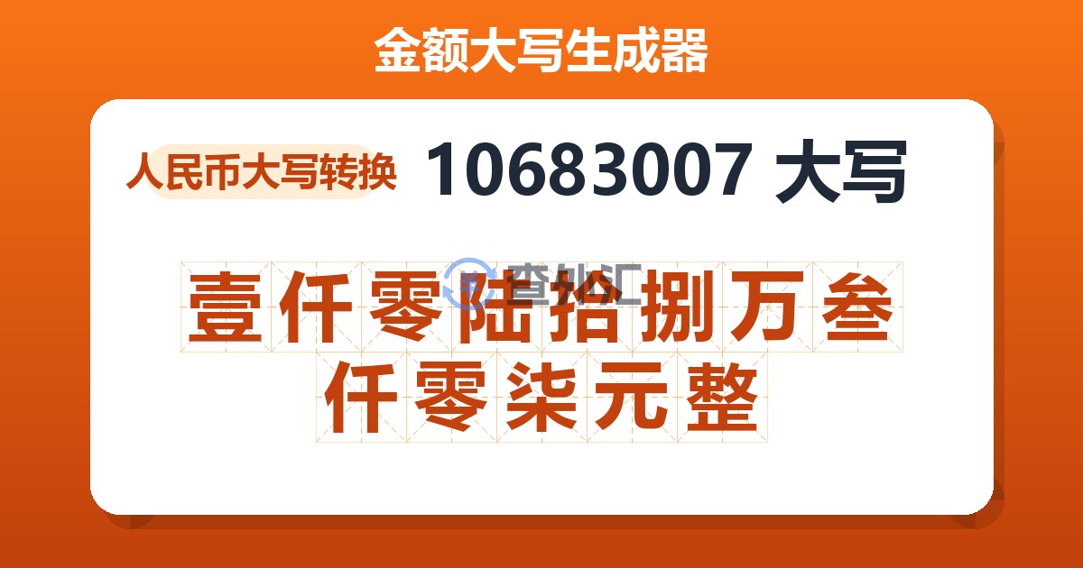 10683007大写 壹仟零陆拾捌万叁仟零柒元整