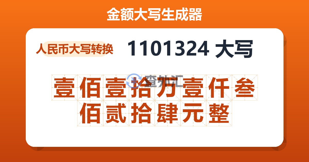 1101324大写 壹佰壹拾万壹仟叁佰贰拾肆元整