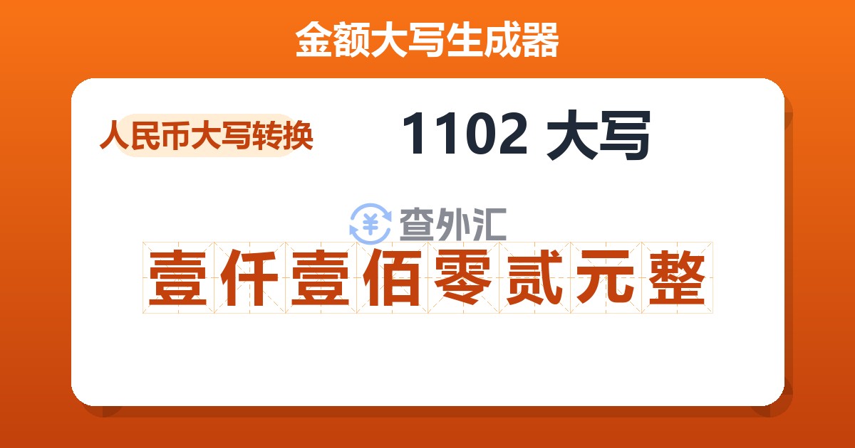 1102大写 壹仟壹佰零贰元整