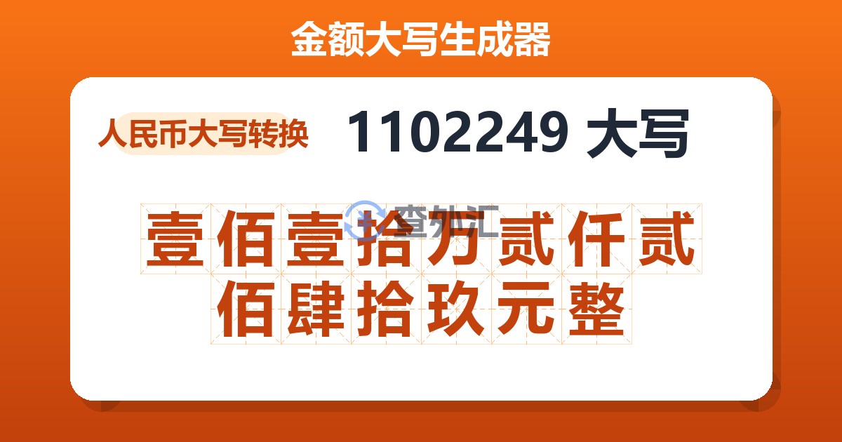 1102249大写 壹佰壹拾万贰仟贰佰肆拾玖元整