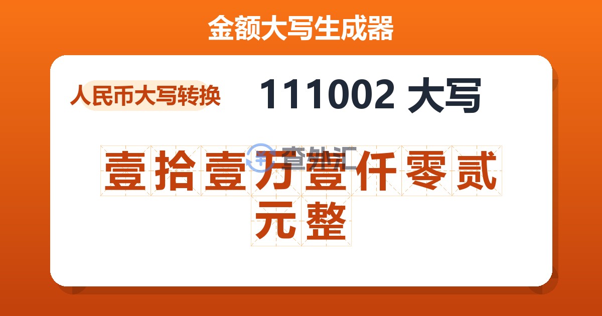 111002大写 壹拾壹万壹仟零贰元整
