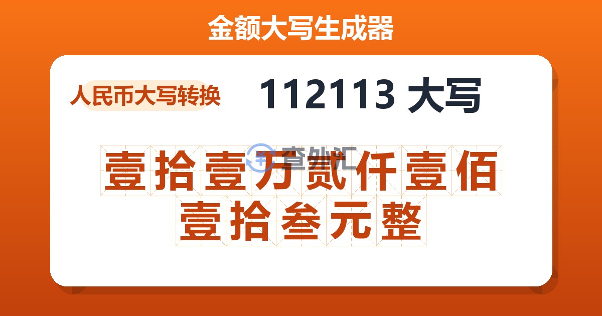 112113大写 壹拾壹万贰仟壹佰壹拾叁元整