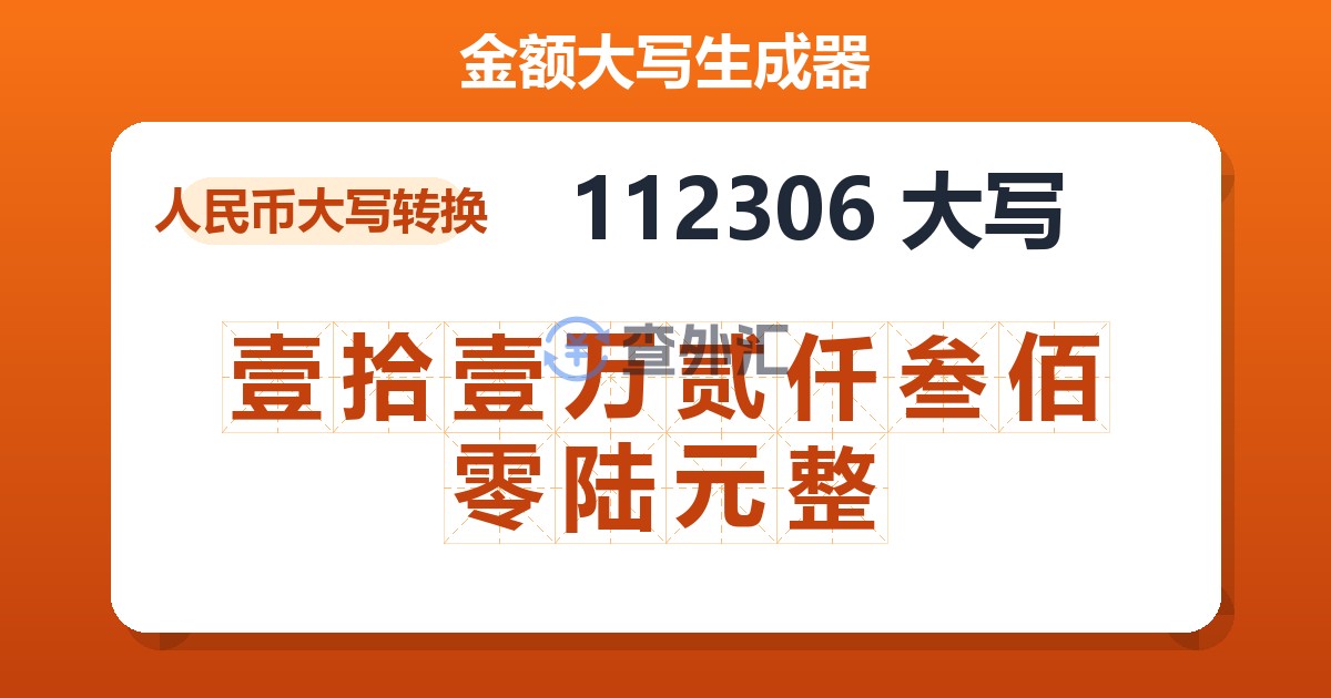 112306大写 壹拾壹万贰仟叁佰零陆元整