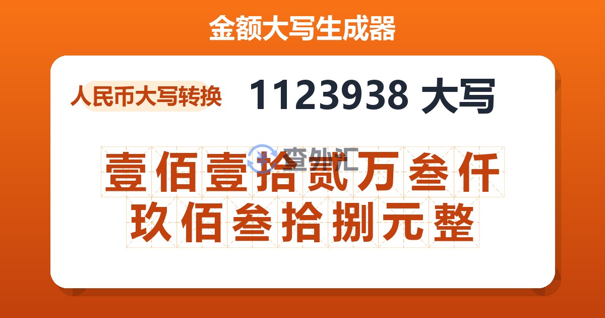 1123938大写 壹佰壹拾贰万叁仟玖佰叁拾捌元整