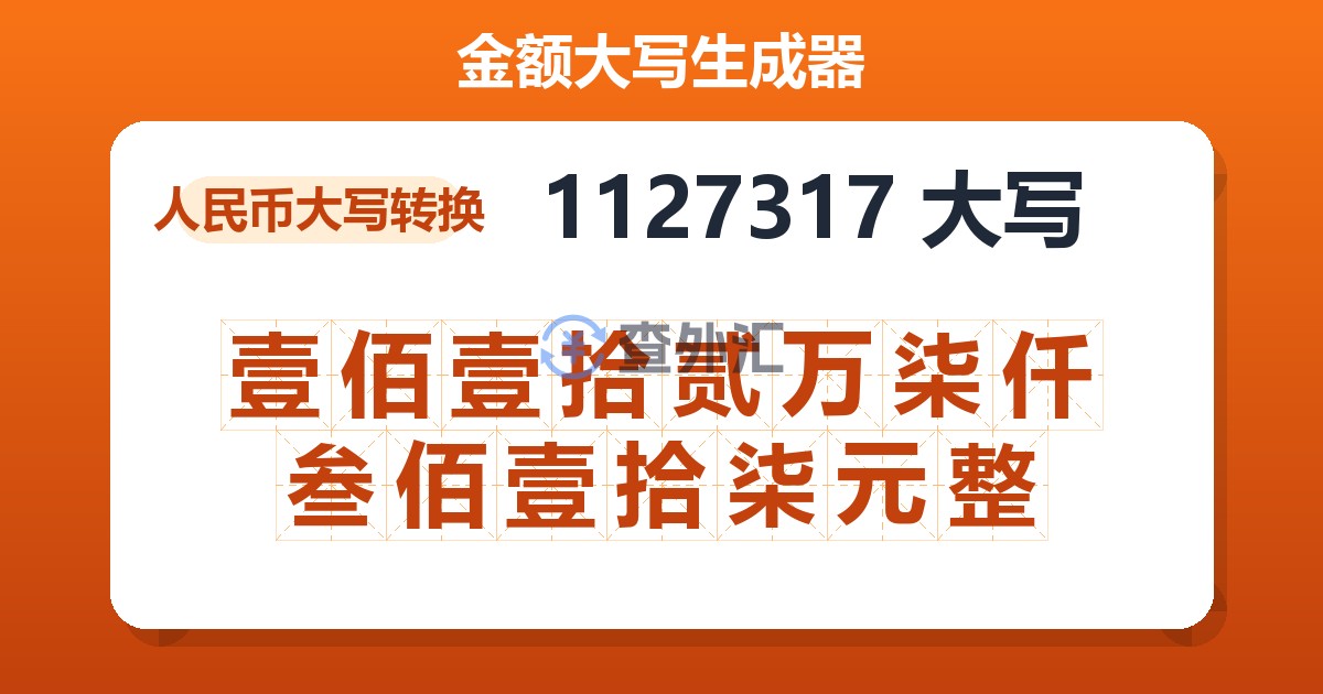 1127317大写 壹佰壹拾贰万柒仟叁佰壹拾柒元整