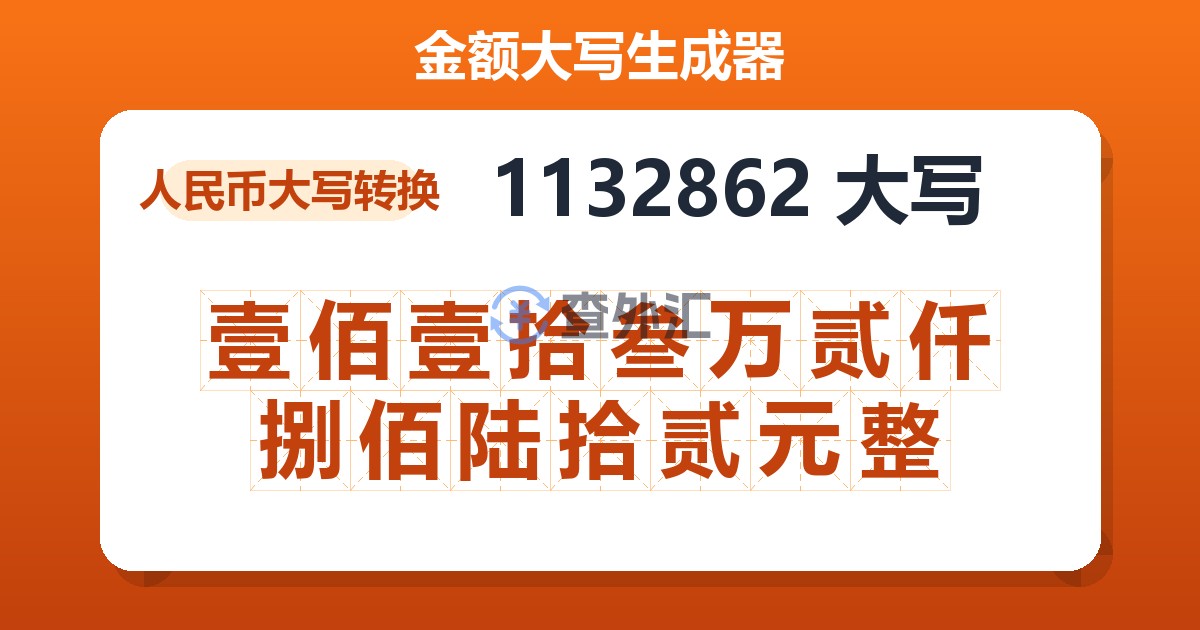 1132862大写 壹佰壹拾叁万贰仟捌佰陆拾贰元整