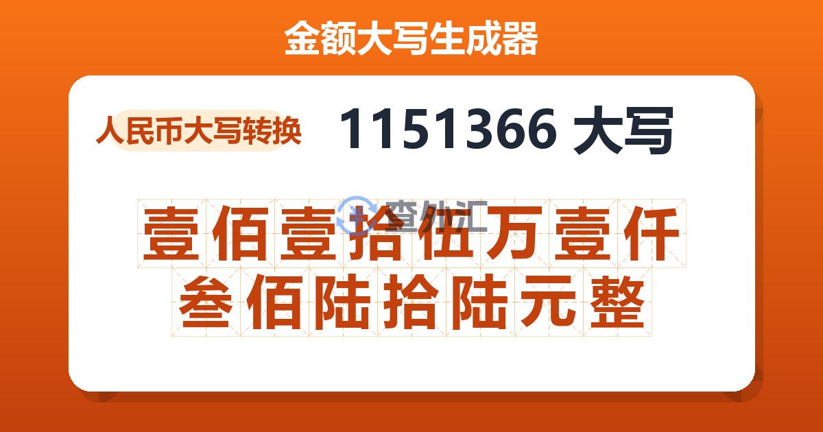 1151366大写 壹佰壹拾伍万壹仟叁佰陆拾陆元整