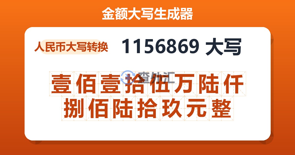 1156869大写 壹佰壹拾伍万陆仟捌佰陆拾玖元整