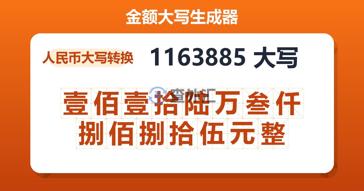 1163885大写 壹佰壹拾陆万叁仟捌佰捌拾伍元整