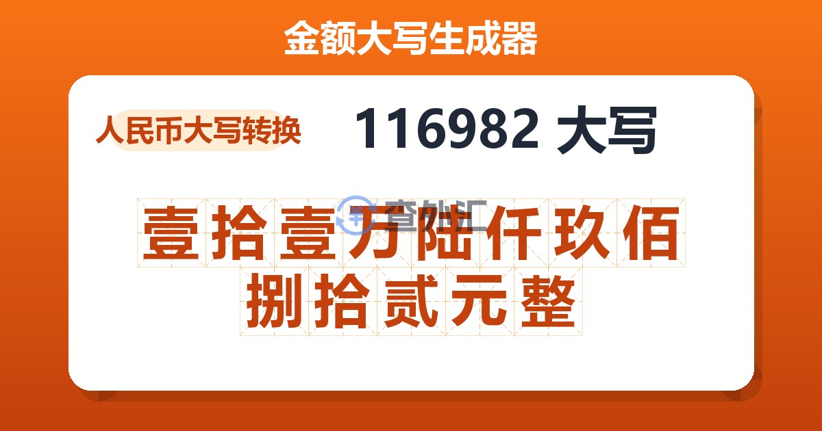 116982大写 壹拾壹万陆仟玖佰捌拾贰元整