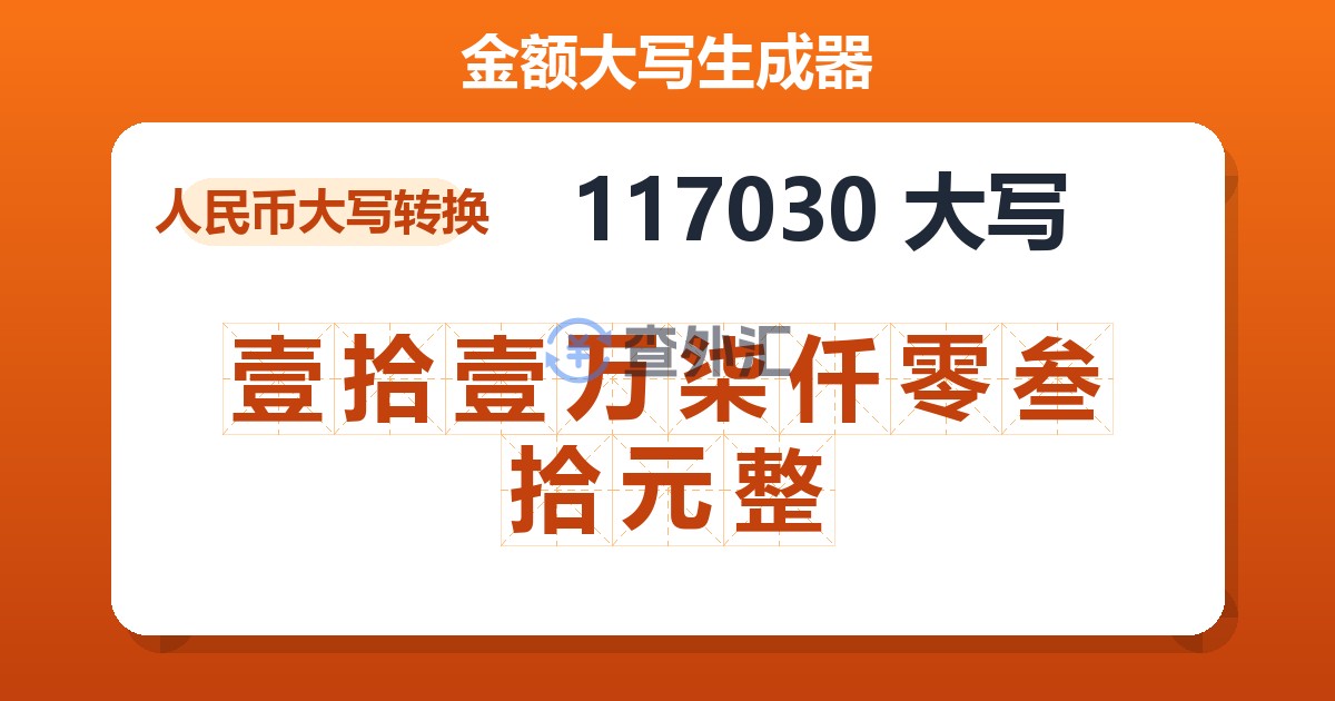 117030大写 壹拾壹万柒仟零叁拾元整