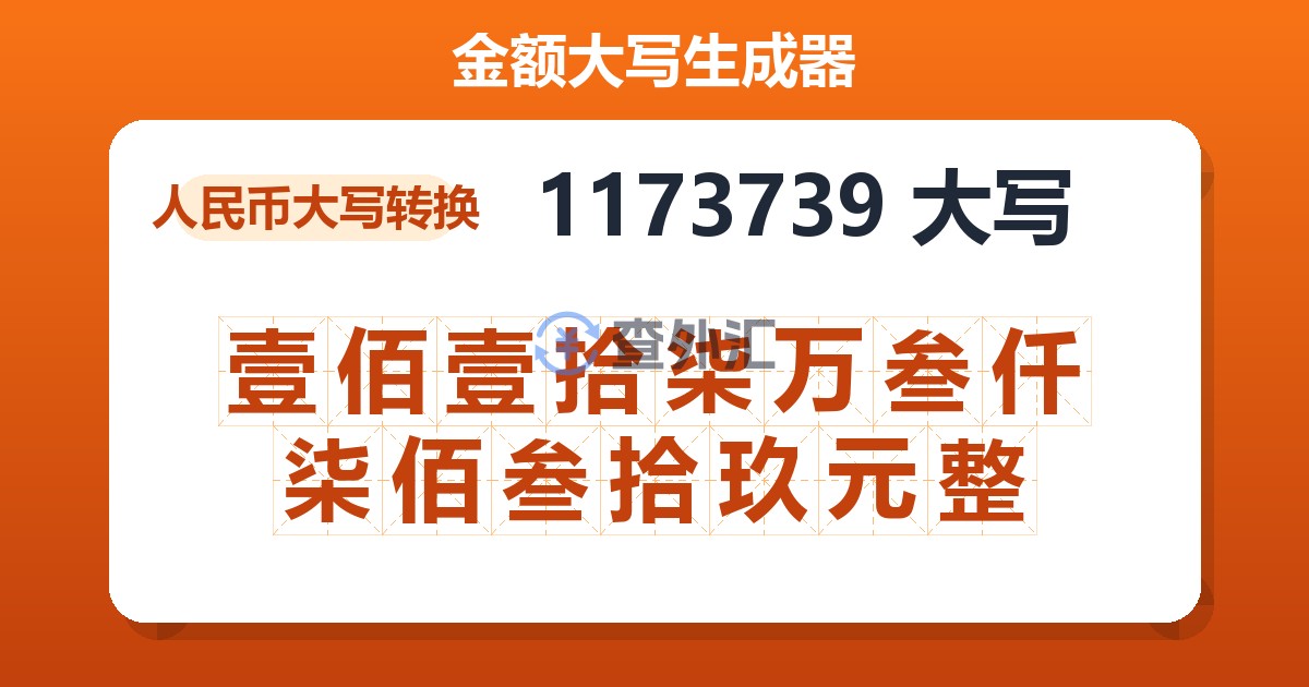 1173739大写 壹佰壹拾柒万叁仟柒佰叁拾玖元整