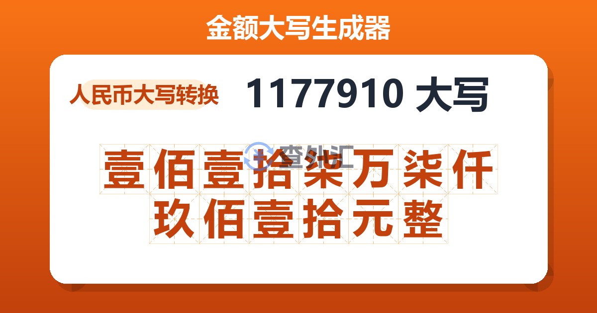 1177910大写 壹佰壹拾柒万柒仟玖佰壹拾元整