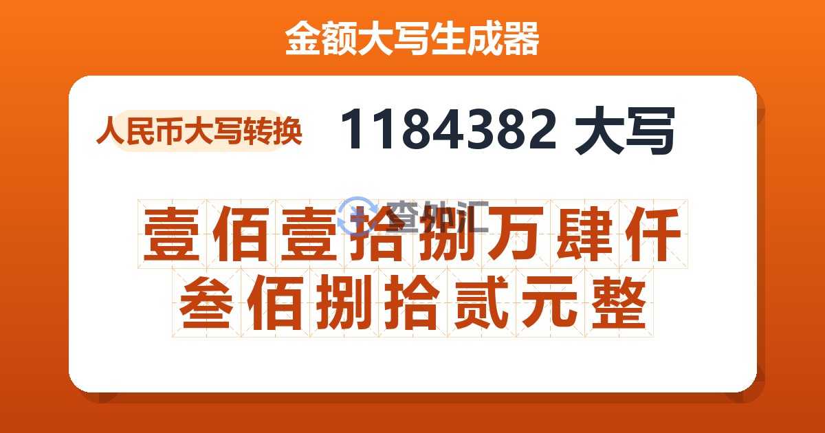 1184382大写 壹佰壹拾捌万肆仟叁佰捌拾贰元整