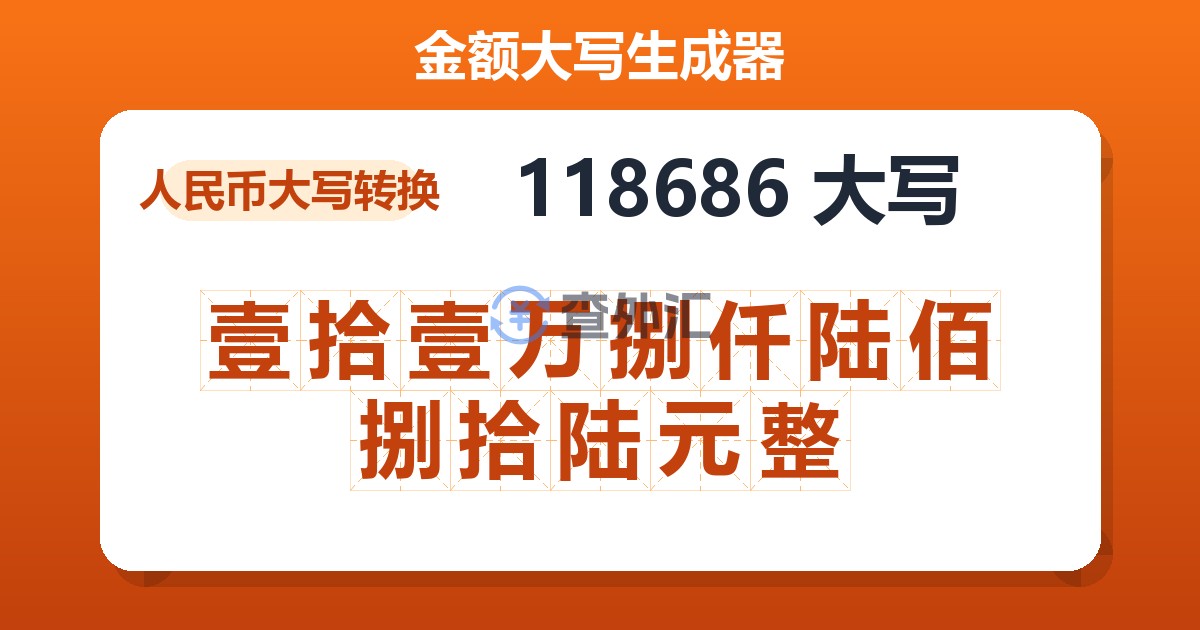 118686大写 壹拾壹万捌仟陆佰捌拾陆元整