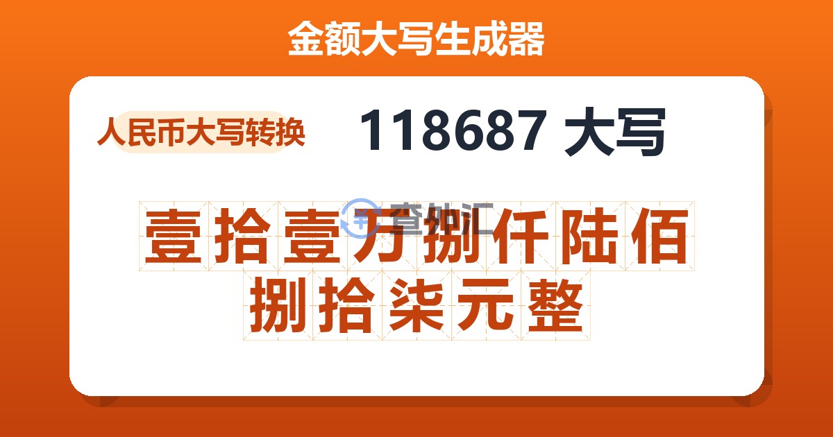 118687大写 壹拾壹万捌仟陆佰捌拾柒元整