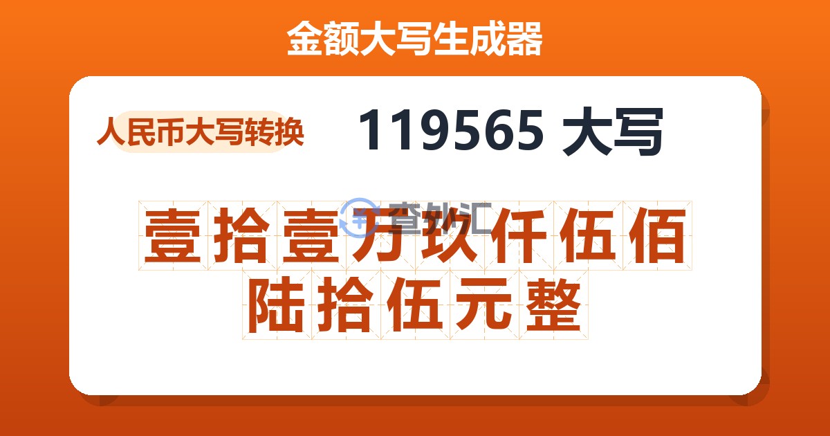 119565大写 壹拾壹万玖仟伍佰陆拾伍元整
