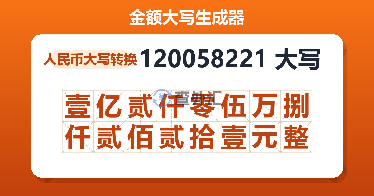 120058221大写 壹亿贰仟零伍万捌仟贰佰贰拾壹元整