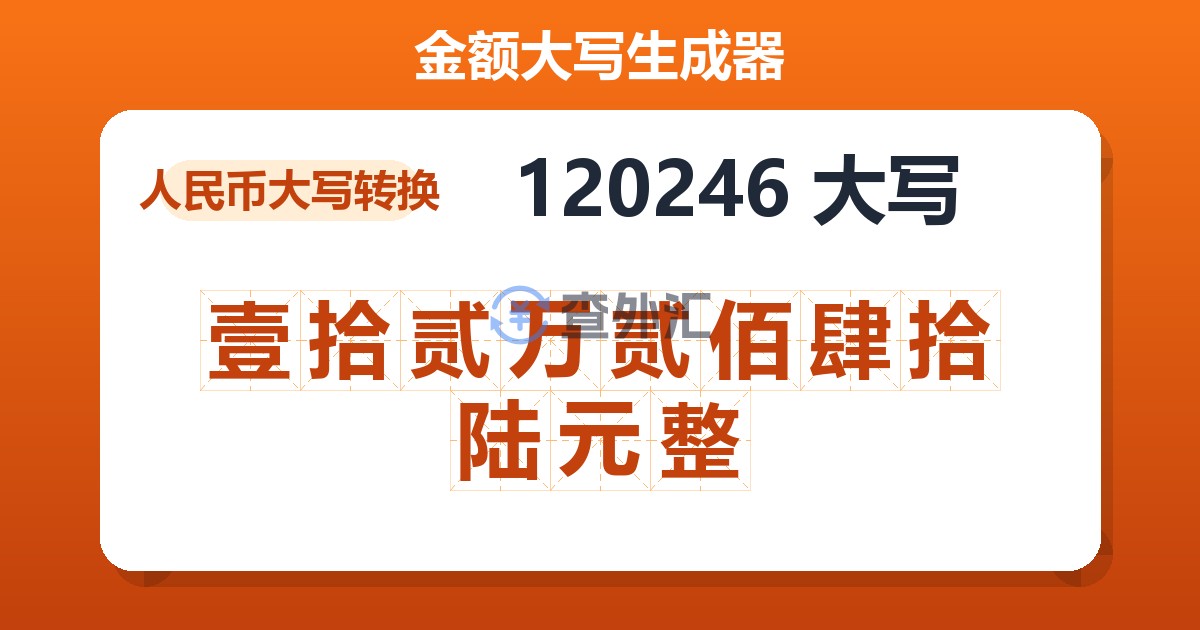 120246大写 壹拾贰万贰佰肆拾陆元整
