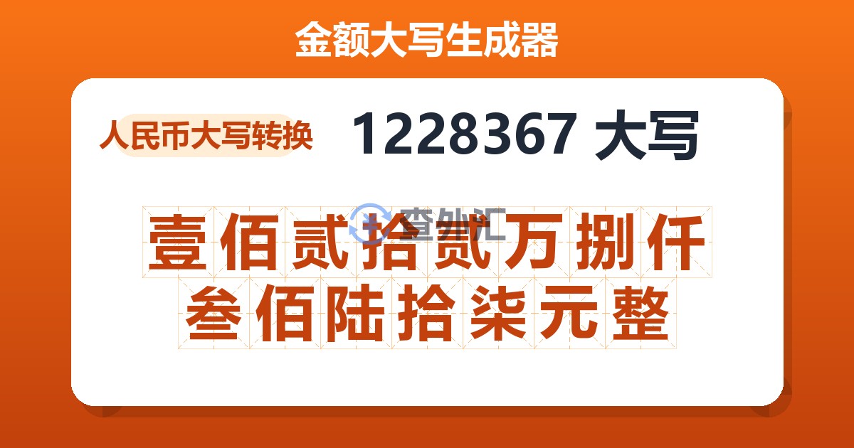 1228367大写 壹佰贰拾贰万捌仟叁佰陆拾柒元整