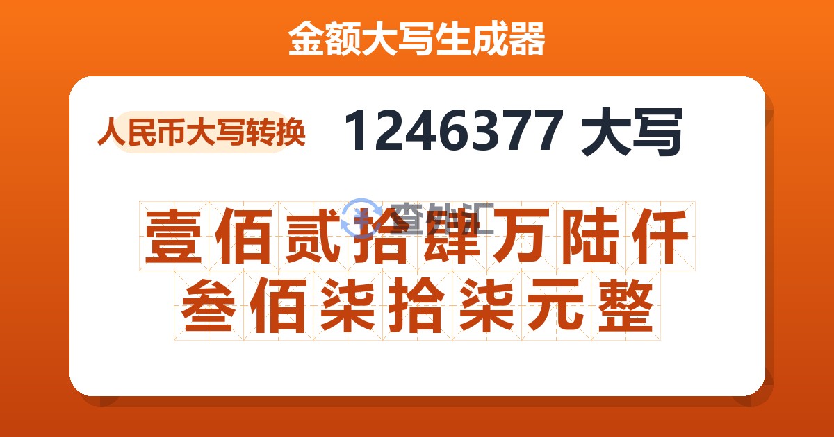 1246377大写 壹佰贰拾肆万陆仟叁佰柒拾柒元整