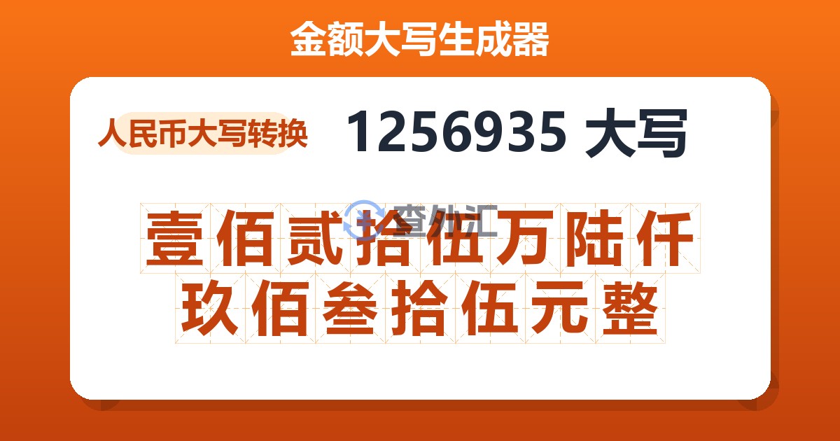 1256935大写 壹佰贰拾伍万陆仟玖佰叁拾伍元整