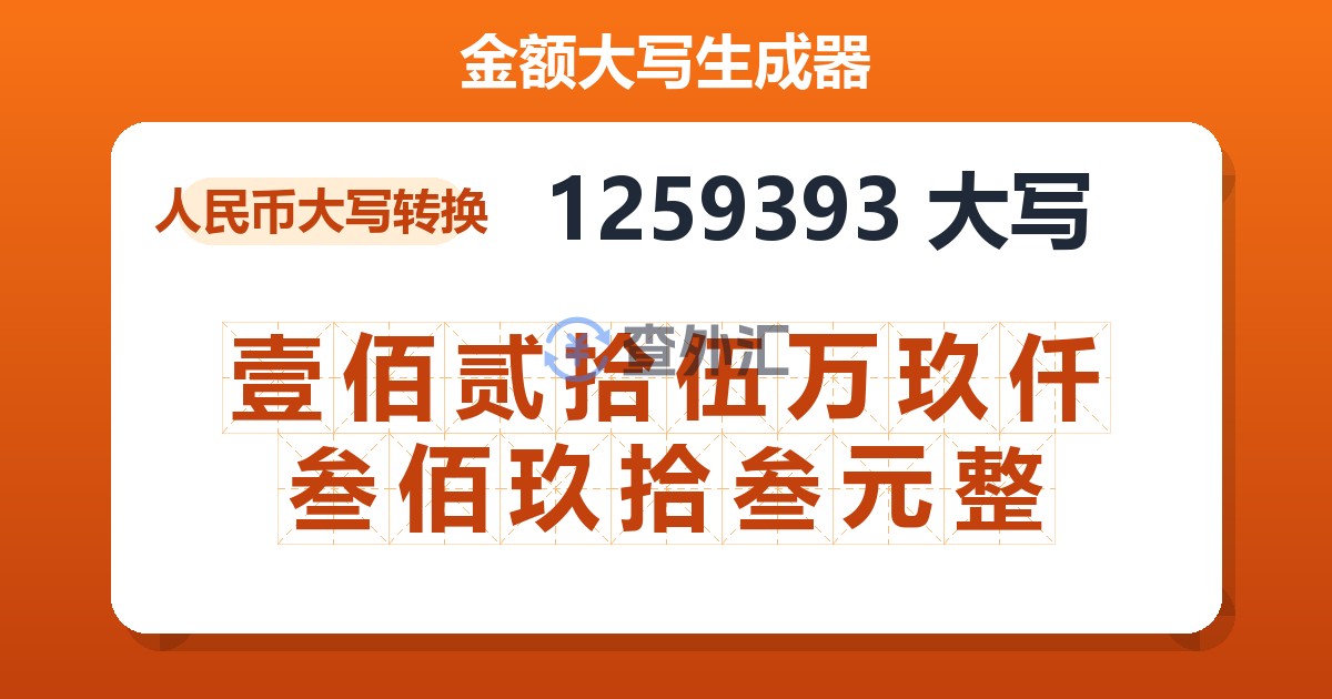 1259393大写 壹佰贰拾伍万玖仟叁佰玖拾叁元整