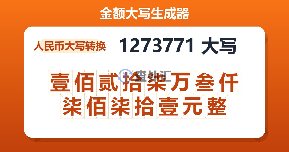 1273771大写 壹佰贰拾柒万叁仟柒佰柒拾壹元整