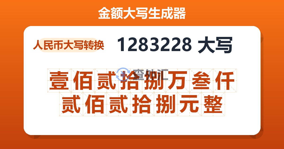 1283228大写 壹佰贰拾捌万叁仟贰佰贰拾捌元整