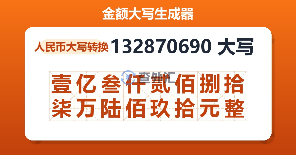 132870690大写 壹亿叁仟贰佰捌拾柒万陆佰玖拾元整