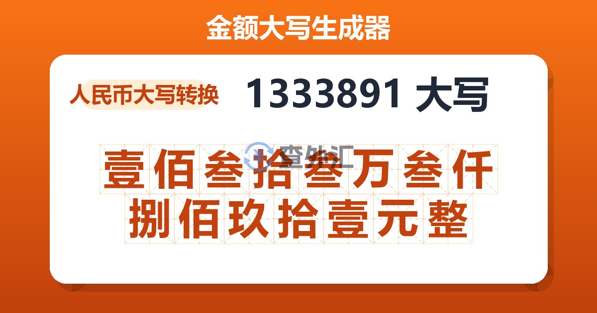 1333891大写 壹佰叁拾叁万叁仟捌佰玖拾壹元整